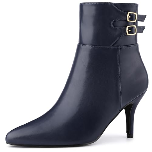 Allegra K Women's Pointed Toe Buckle Stiletto Heels Ankle Boots