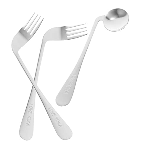 Beaupretty Left Handed Spoon Curved Fork Practical Tableware for Disabled Elderly