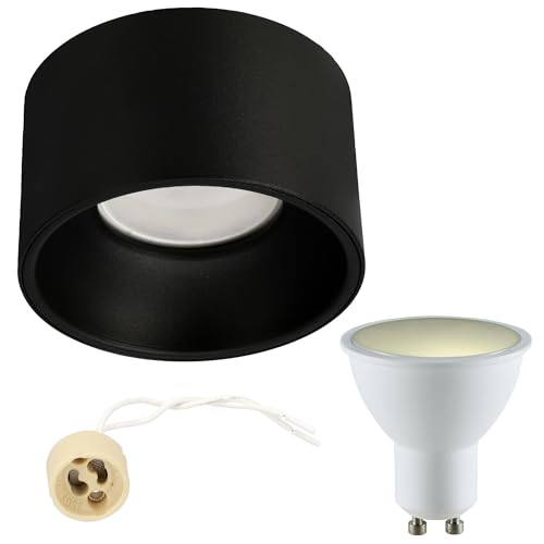 EDO Rond LED Spot de Plafond Encastrable ZAMA S Black avec 5,5W 3000K Blanc Chaud 500lm GU10 230V - Ø85*50mm, Plafonnier Luminaire Noir Lampe de Plafond en Aluminium Spot Encastré Plat