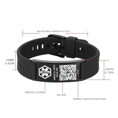 Medical ID Bracelet with QR Code for Women Men, Silicone Adjustable QR Code Medical Alert Bracelets,Dynamic Web Information2