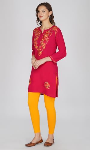 Image of Vahson Designer Hand Lucknowi Chikankari Embroidery Cotton Short Kurti for Women /Girls