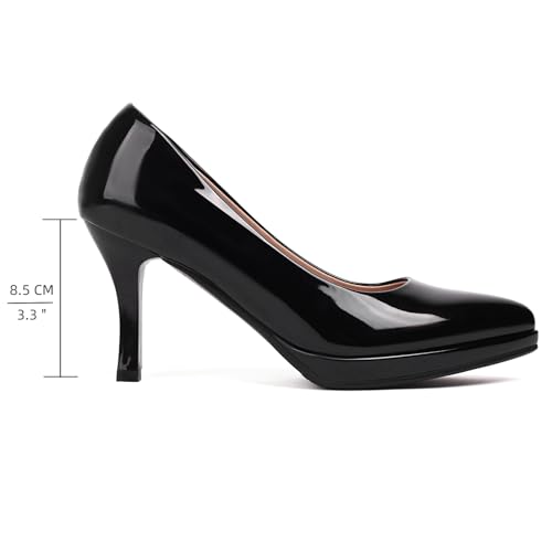 XIEDA Women's Pointed Toe Low Platform High Heels 3 Inch Patent Leather Pumps Classic Elegant for All Occasions2