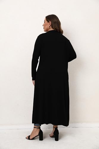 Women Plus Size Floor Length Open Front Drape Cardigan Lightweight Long Sleeve Maxi Duster with Pockets 1X-5X4