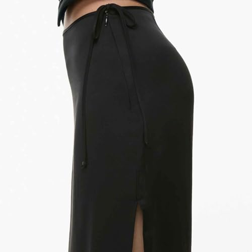 Women Tie Side Split Midi Long Skirt Smooth Casual Elegant Street-Style Straight Skirt Office Business Dinner Skirts3