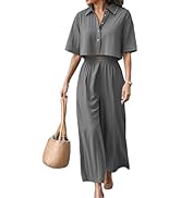 IVERIRMIN Women's Casual Summer Cotton Linen 2 Piece Pants Sets Short Sleeve Lapel V Neck Button ...