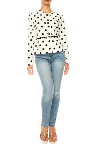 FashionJOA Women's Collarless Button Down Jacket with Belt Accent4