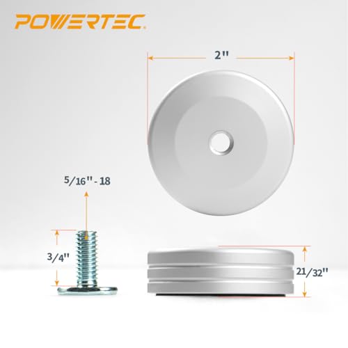 Image of POWERTEC 71669 Round T-Track Stop for Circular and Angle Work Pieces, T-Track Stop Block for Woodworking, Sanding, and Routing, 2PK