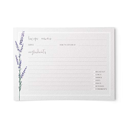Vintage Lavender Flowers Recipe Cards, Set of 50 - Rustic Elegance for Your Culinary Creations (4x6 in. - Rectangle)