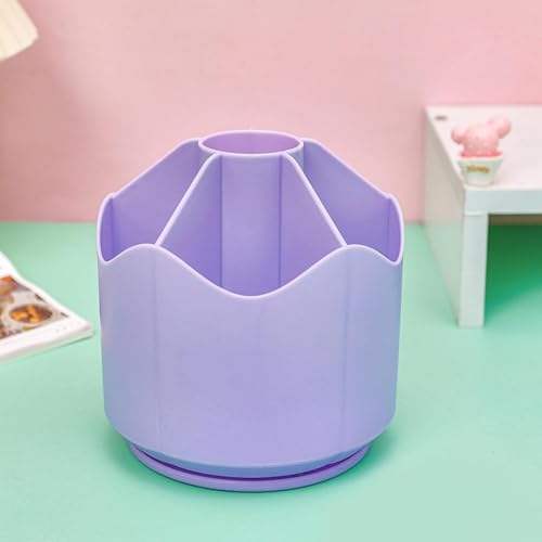 Image of AccuPrints Sumiko Desk Organizer Pen Holder, Green, Plastic, Multi-Compartment, Cylindrical, 13.5x12.7 cm, Matte Finish, Freestanding (Purple)