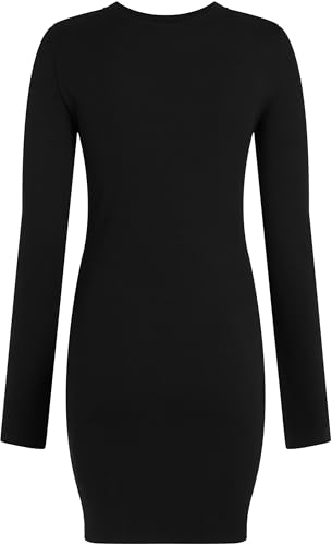 Calvin Klein Women’S Woven Label Short Ribbed Dress With Long Sleeves, Black (Ck Black), L - 6