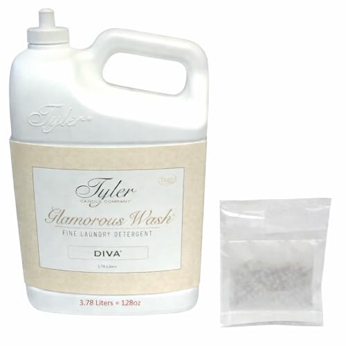 Tyler Candle Company Glam Wash Laundry Detergent Diva Liquid 128 Fl Oz HE Safe w/Dryer Sachet Pouch Pull and Pour Spill Proof Cap