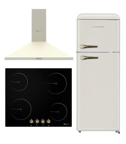 SOLTHERMIC PACK 3 EN 1 CREMA PLACA VITROCERÁMICA 4 FUEGOS PVTC60 59x52cm + CAMPANA DECORATIVA 60 CM COLOR CREMA hasta 400m3 + FRIGORIFICO 2 PUERTAS F2PR147C 220 L 147 x 55