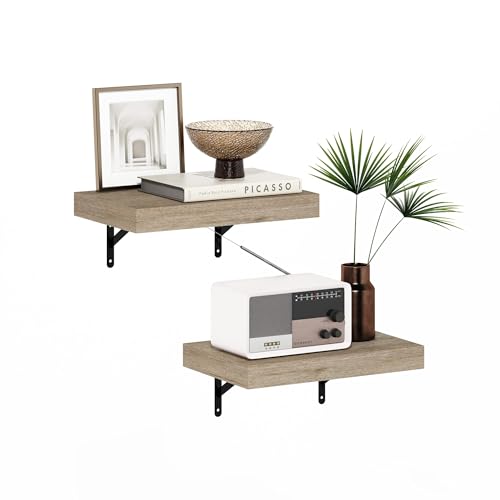 Image of Furinno Tanna Floating Shelves for Wall Set of 2, 15-Inch Wall Shelf, Triple Thick Floating Mounted Shelf, for Bathroom, Home Office, Living Room, Natural