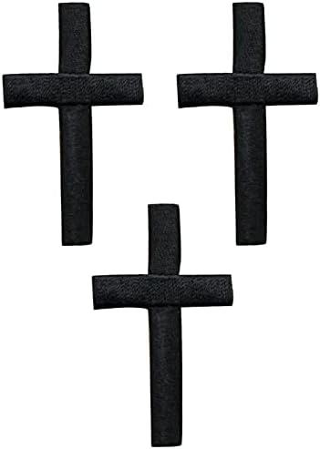 Black Cross Iron On Applique Patch, Religious Jesus Christian 2" (3-Pack) - for Hats, Shirts, Shoes, Jeans, Cap, Jacket