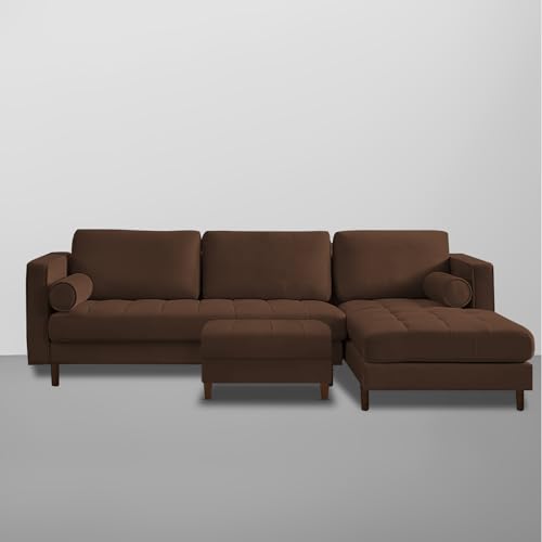 Image of Lezra RHS 4 Seater L Shape Sofa Set with Center Table for Living Room (Brown Fabric) Premium Fabric Sofa