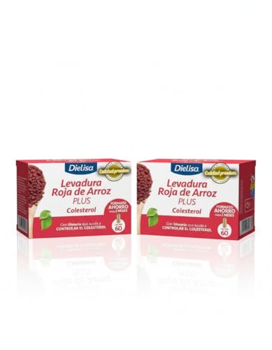 Dietisa Levadura Roja de Arroz Plus - Pack Ahorro 2 x 60 Cápsulas Vegetales - Con Cardo Mariano, Ulmaria y Coenzima Q10 - Para Niveles Normales de Colesterol