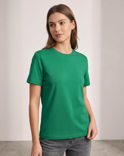 Image of NOBERO 100% Cotton T-Shirts for Women Stylish | Regular Fit | Solid T Shirts for Women 180 GSM Combed Cotton | Crew Neck Half Sleeve