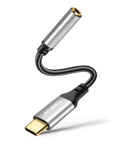 Image of Type-C to 3.5mm Headphone Adapter, Silver USB C to Aux Stereo Converter Cable with Hi-Res DAC Sound Card Chip, Braided Nylon, 13cm - Silver