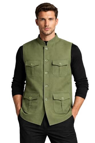 Image of LATEST CHIKAN Men's Nehru Jacket | Ethnic Waistcoat with Mandarin Collar | Premium Textured Fabric | Party, Wedding