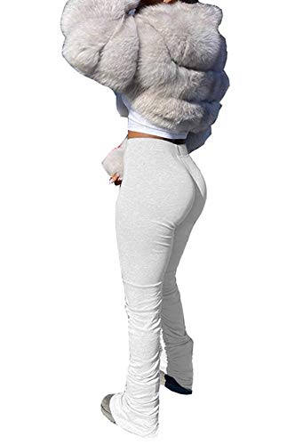 Womens Casual Slim Fit Track Pants Yoga Activewear Ruffle Cotton Drawstring Athletic Jogger Trousers Lounge Long Pants White L