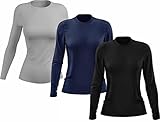 Kit 3 Camisetas Térmicas Femininas Manga Longa Proteção UV 50 Poliéster (BR, Alfa, GG, Regular, Preto/Azul/Cinza)