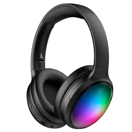 ONITOON Bluetooth Headphone with Cool RGB Light Foldable Lightweight Wireless Over Ear Headphone 90 Rotatable Earcups HiFi Stereo with Deep Bass Audio for Travel iPad Cellphone Laptop PC