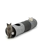 lionto Katzentunnel mit Spielball, 30x130 cm, Faltbarer erweiterbarer Spieltunnel aus pflegeleichtem Faux-Linen-Material für Katzen, Robustes Katzenspielzeug, 30 cm Durchmesser