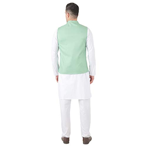 Image of TAHVO Men's Nehru Jacket /Waistcoat /Modi Jacket Cotton Fabric /Men 's 5 Button Nehru Jacket with Hanky Kurta Set