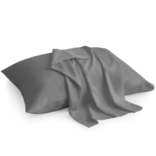 Image of Atiksh Beddings Pack of 2 13x18 Inch Egyptian Toddler Pillow Cases - 100% Soft Cotton, 600 Thread Count with Zip Closure for Small Travel & Nursery Pillowcase Cover, Dark Grey