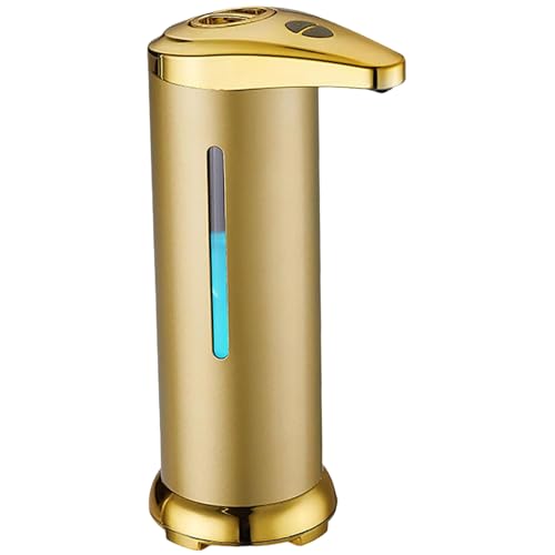 Dispensador de jabón automático sin contacto IPX4 de 280 ml dispensador de jabón dorado con sensor infrarrojo y ventana visual dispensador de jabón cuantitativo de acero inoxidable alimentado por bate