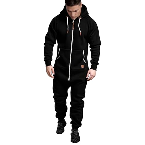 Onesie Vuxna Män Fleecefodrad Hoodie Jumpsuit Zip Up One Piece Pyjamas Playsuit Jogger Sweatsuit Romper Overall