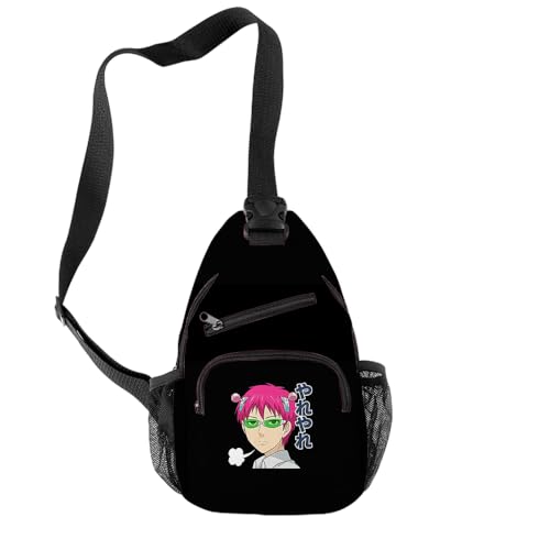 The Disastrous Life of Saiki K Merch One Size Backpack Anime Three Piece Travel Backpack (Black-Chest bag)