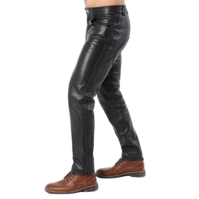 Men's Traditional Leather Fashion Western American Genuine Cowhide Biker Leather Pants3