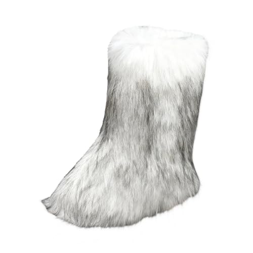 Botas para mujer de invierno planas, felpa caliente, botas mediados de pantorrilla, suela antideslizante, ligera, cómodas, de moda, esponjosas para mujer, zapatos casuales de interior, blanco, 43 EU