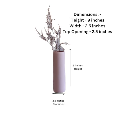 Craftribal Minimalist Ceramic Pink Pastel Cylinder Vase (9 inches Height)| Flower Vases for Home Dcor Gifting Living Room Bedroom Kitchen Office Wall Decoration Items