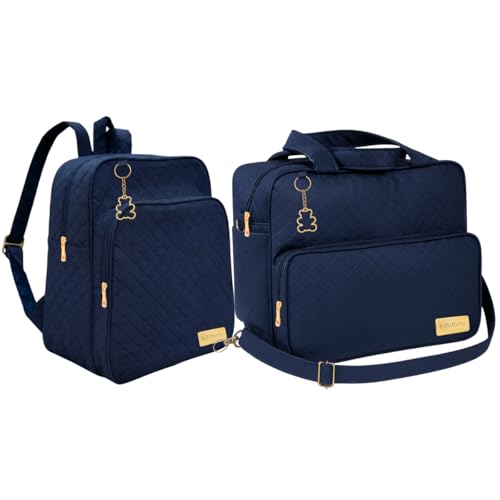 Kit Mochila e Bolsa Maternidade Menino Menina Ursinho Dourado Dulini Baby (Azul Marinho)