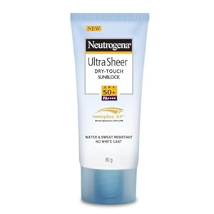 Neutrogena Ultra Sheer Sunscreen SPF 50+ | Broad Spectrum UVA/UVB | Blue light protect | No White Cast | Water resistant, Ultra light & Non sticky | Oily, Dry & Sensitive Skin | 80 g (Pack of 1)
