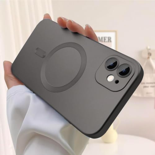Image of DIZORO Magnetic Case for iPhone 12 Cover [Compatible with MagSafe][Built-in Camera Lens Protector] Slim Soft Silicone Bumper Shockproof Metallic Luster Back Cover Phone Cases (Grey)