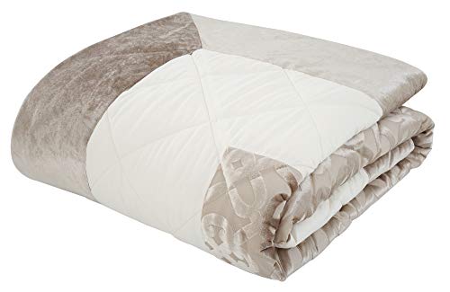 Catherine Lansfield Lattice Cut Velvet Quilted 220x230cm Bedspread Natural