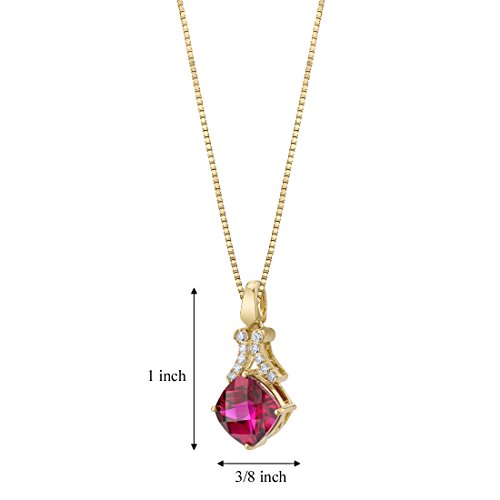 Peora Created Ruby Pendant for Women 14K Yellow Gold, Designer Swivel Solitaire, 4 Carats Cushion Cut, 9mm, with 18 Inch Chain - Image 3