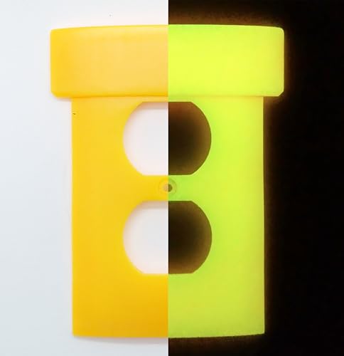Warp Pipe Wall Plate Cover - Super Mario Room Decor Single Switch/GFCI Rocker/Power Outlet Handmade Video Game Room Decor Geek Gamer Bedroom (Yellow Glow in the Dark - Power Outlet Cover 1-Gang)