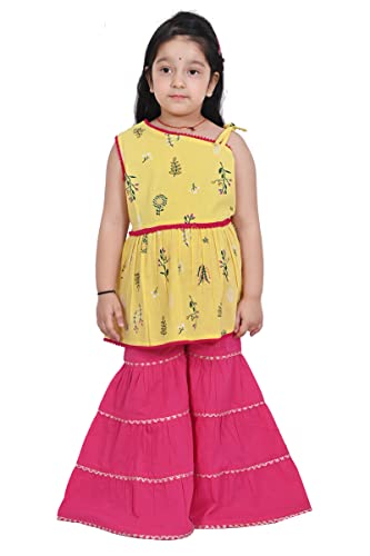 Image of Printed Cotton Sharara Set for Kids, Traditional Dresses Set for Baby, Ethnic Outfits for Girls, Sleeveless Kurti Set