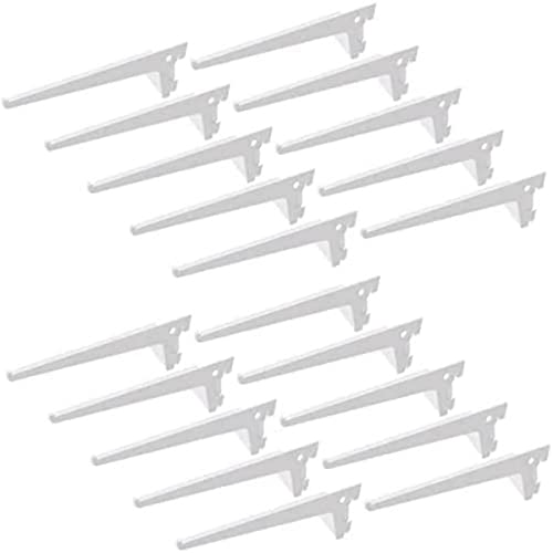 Emuca 7908012 Équerres d'étagère pour rail simple perforation pas 50mm, blanc, 200mm, Set de 20 pièces