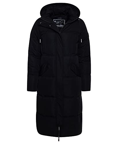 Superdry Damen Steppmantel aus Mikrofaser mit Kapuze Schwarz 40