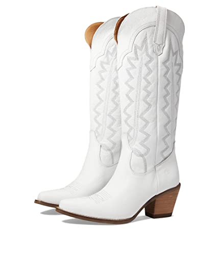 Image of Dingo Womens High Cotton Embroidery Snip Toe Casual Boots Knee High Mid Heel 2-3 inch