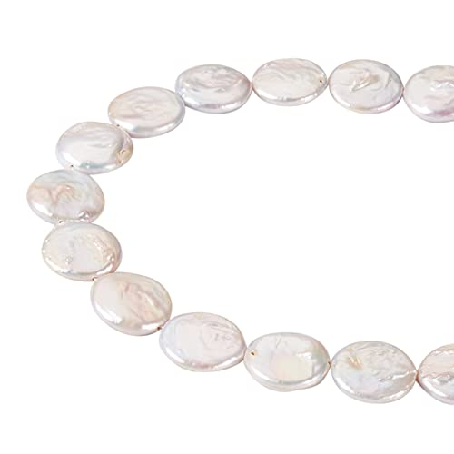 Fashewelry 1 hebra plana redonda natural Keshi perlas cultivadas perlas de agua dulce perlas sueltas color lino 17 ~ 19 mm para bricolaje collar pulsera pendientes joyería alrededor de 20 piezas/hebra Cover