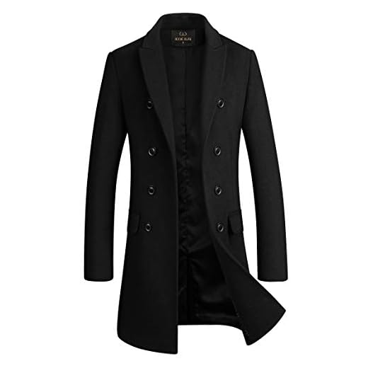HXW.GJQ Men's Premium Wool Blend Double Breasted Long Pea Coat (as1, alpha, m, regular, regular, Black)