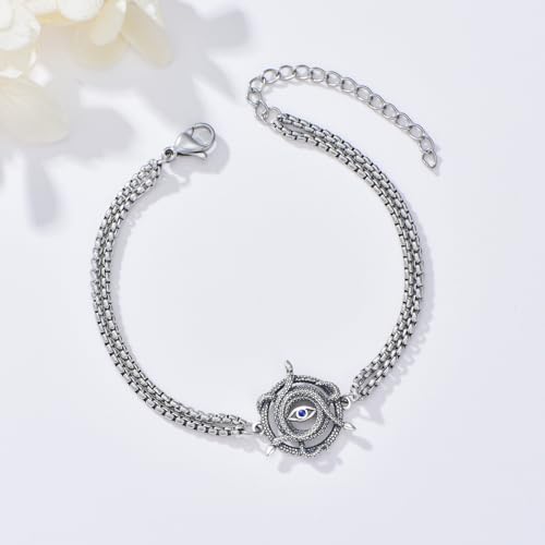 Snake Bracelet for Women Men 925 Sterling Silver Evil Eye/Pentagram Snake Bracelet Adjustable Vintage Jewelry Gift for Women Men2