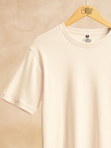 Image of The Souled Store Supima: Alabaster Men and Boys Short Sleeves Round Neck Solid Supima Cotton Regular Fit Lightweight Breathable Durable Casual Summer T-Shirt