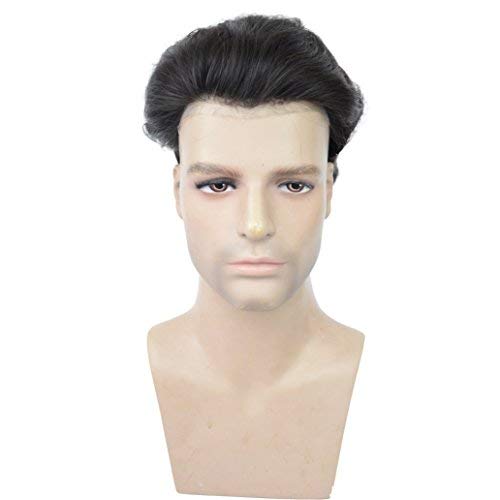 Llwear Toupee For Men Human Hair Mens Hair Pieces 0.06Mm Soft Thin Skin Single Knotted Natural Wavy Men's Hair Replacement System With 8X10 Inch Cap #1B(Off Black Color) #TOP1
